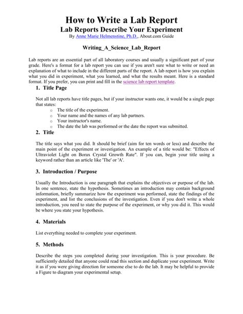 lab report results example|How To Write A Lab Report .